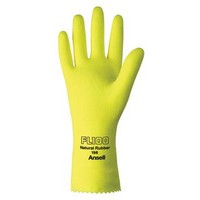 Ansell Edmont 185749 Ansell Size 7 FL100 Lemon Yellow Unsupported 17 Mil Natural Latex Cotton Flock-Lined Glove With Pattern Gri